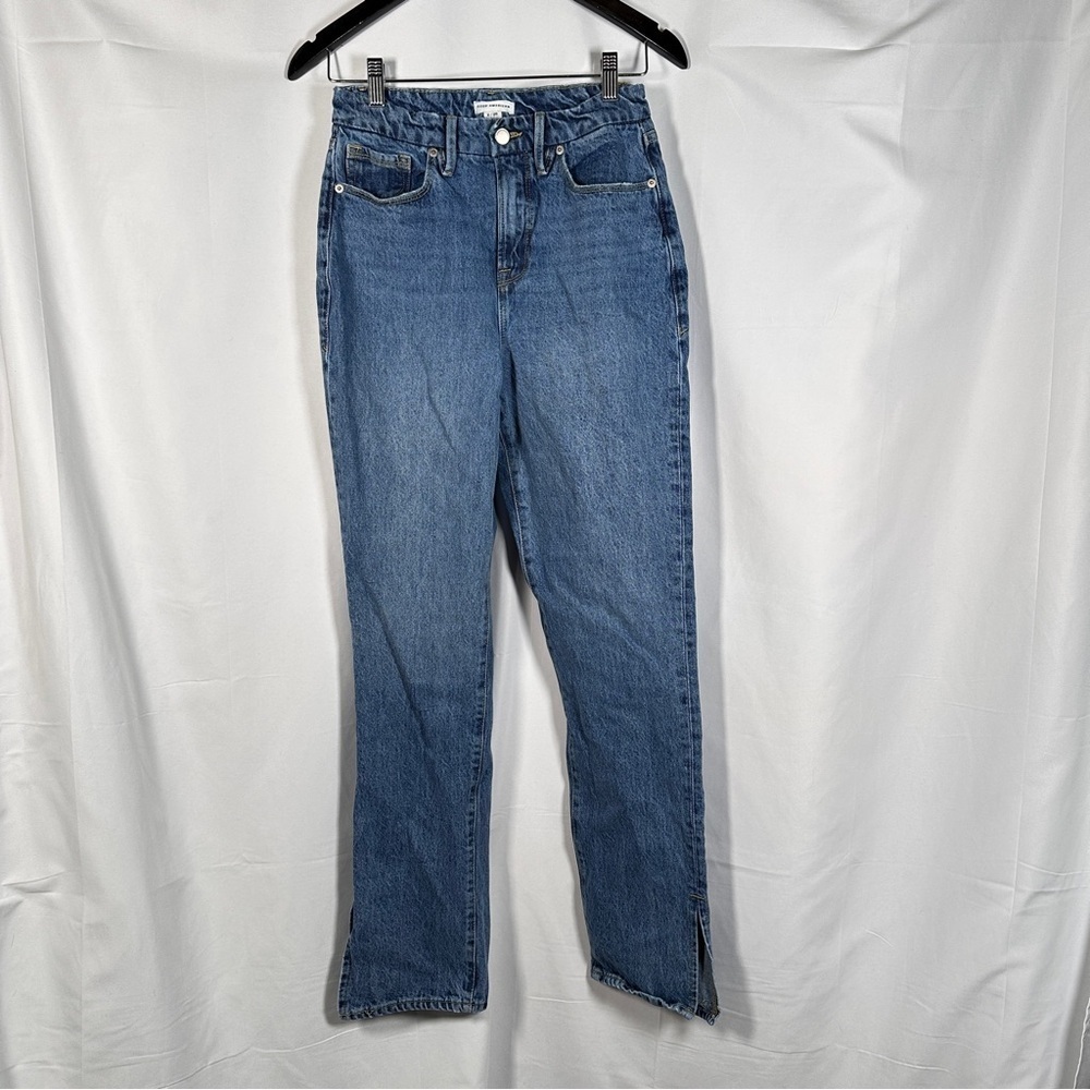 Good American ‘Good Boy’ Side-Slit Straight Jeans Blue941 (2/26) Rigid High Rise - Picture 4 of 13